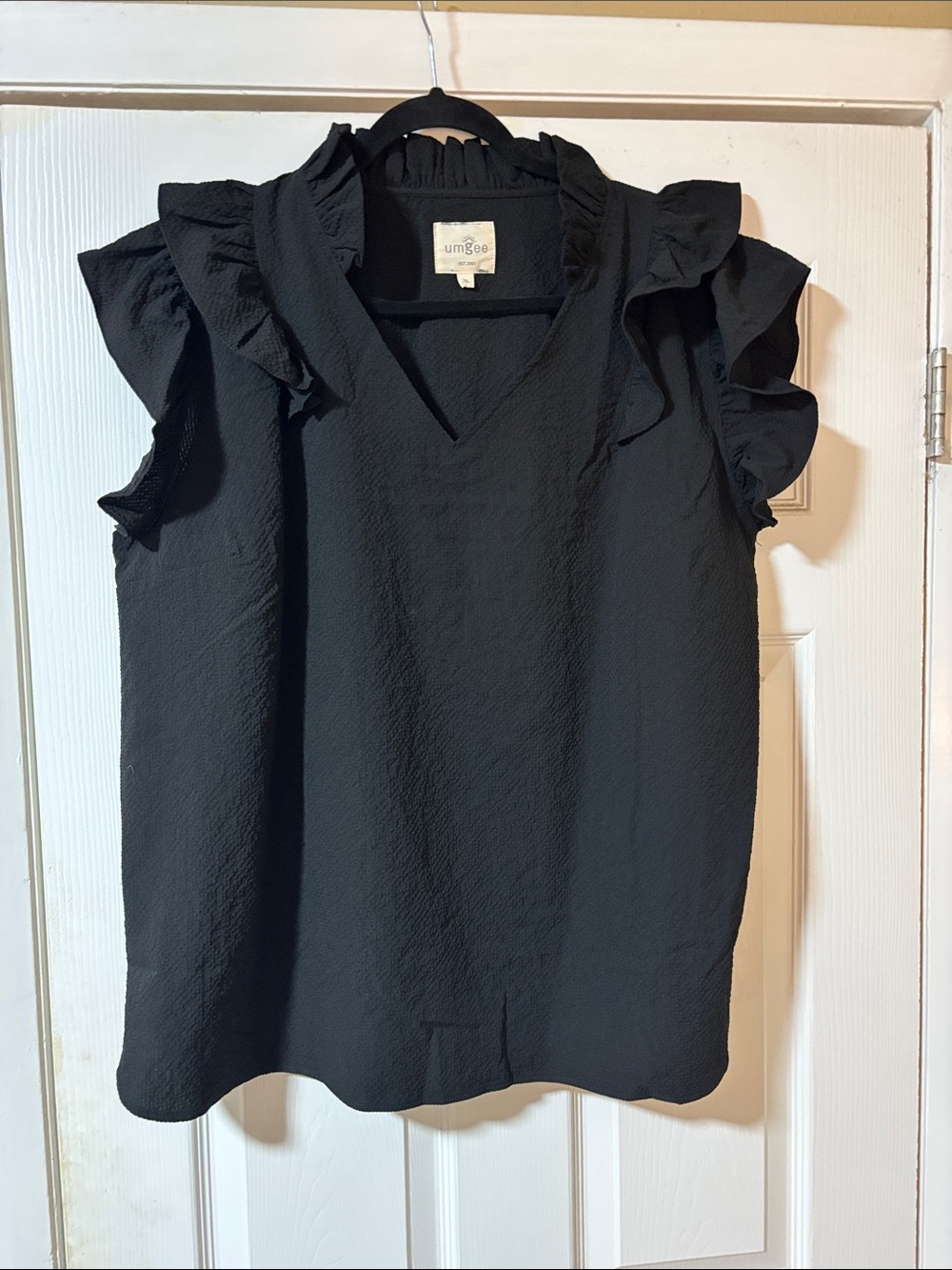Umgee Black Ruffle Sleeve V-Neck Blouse